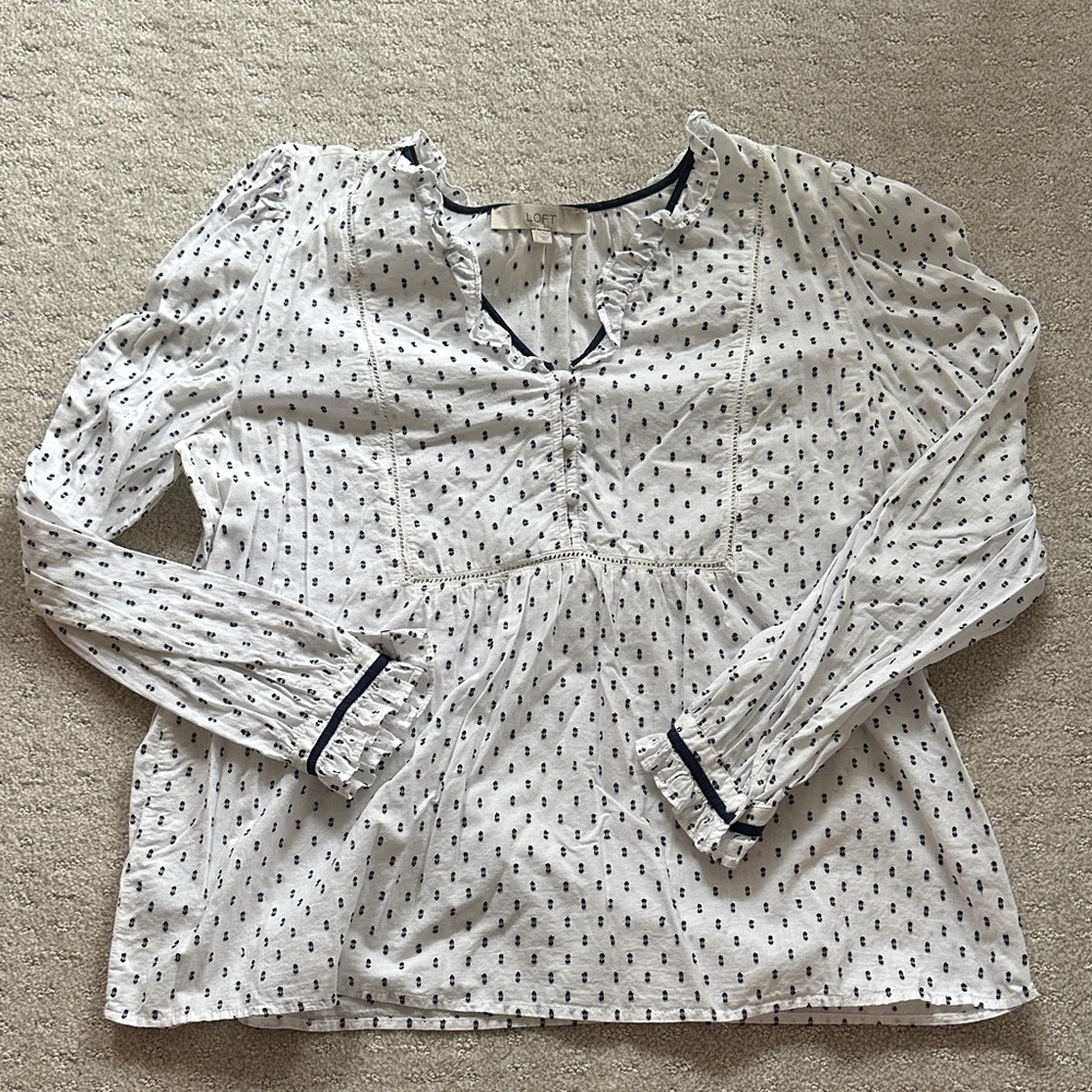LOFT - White Ruffle Blouse